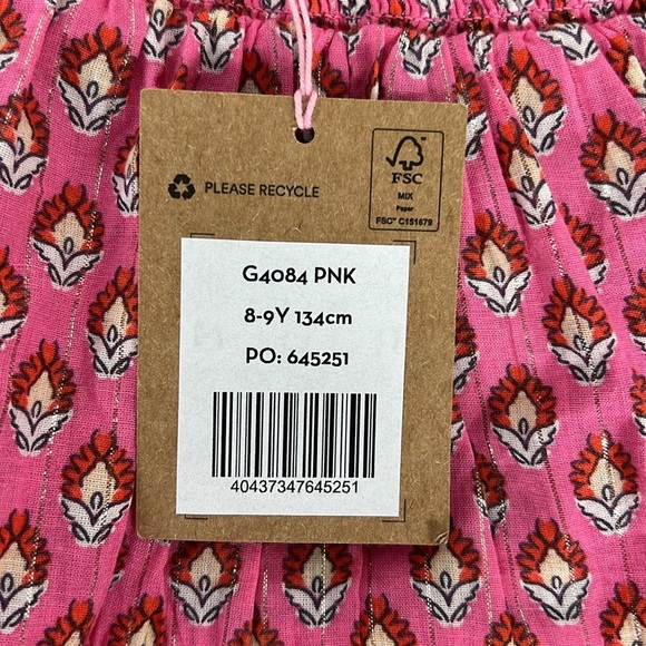 Mini Boden Sz 8-9 Y Tiered Print Skirt Elastic Waist Pink w/Silver Shimmer NWT - Picture 3 of 10